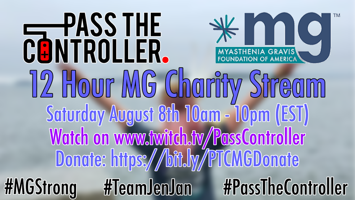 PassController's tweet photo. Friends, in 2019 @begroom's partner was diagnosed with a rare, incurable disease, MuSK Myasthenia Gravis, and this year we are hosting a charity stream to raise funds for research.
Watch: https://t.co/Wzfhley3k0
Donate: https://t.co/r442qQrtgh
#MGStrong #TeamJenJan #Charity https://t.co/QzFAx5tOzz