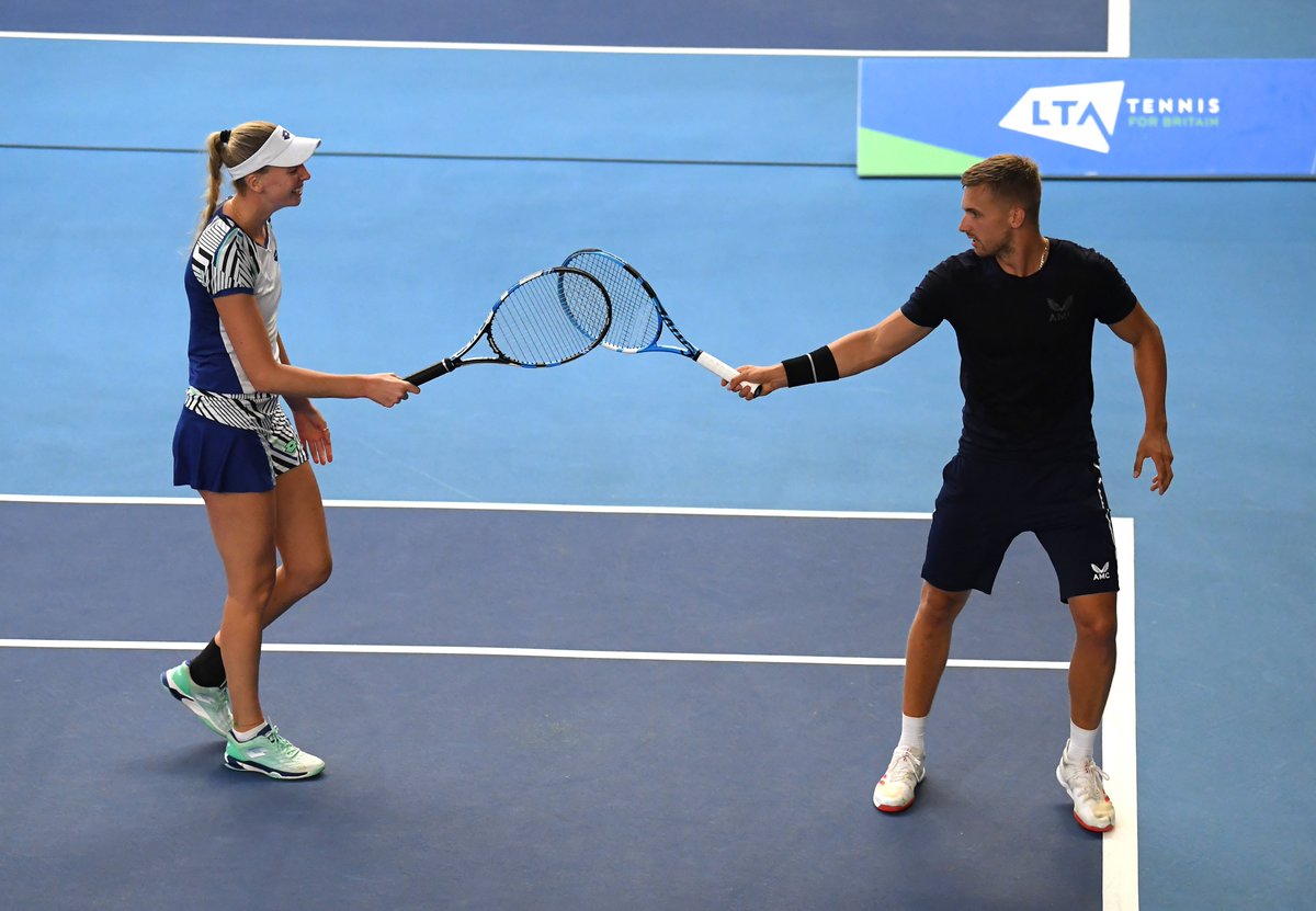 Up next on Centre Court is more mixed doubles action

@maialumsden & @dominglot take on @NaomiBroady & Lloyd Glasspool