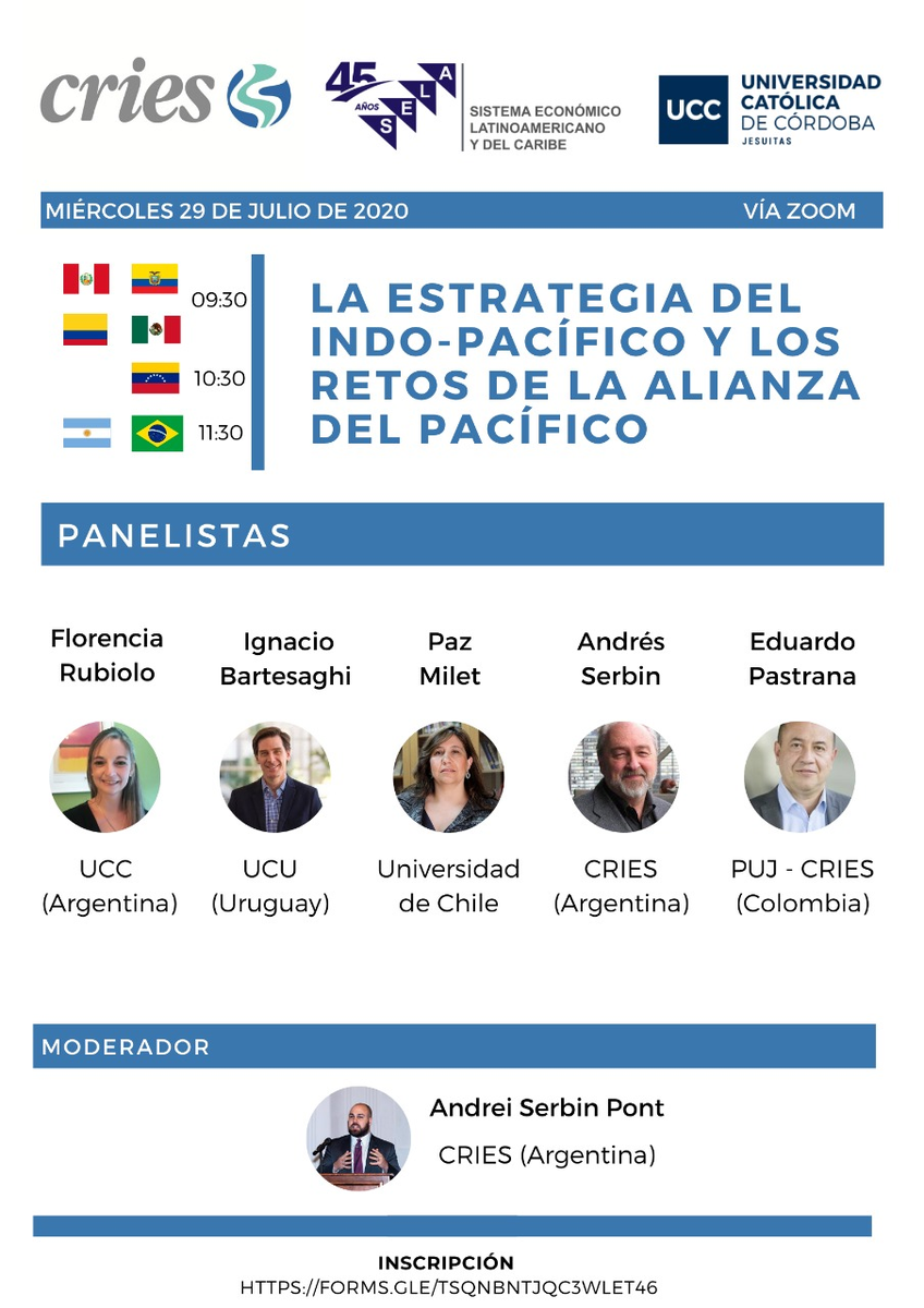 mirnayonis's tweet photo. #EnDesarrollo #29Julio Inicia el Webinar "Estrategia del Indo-Pacífico y los Retos de la @A_delPacifico", organizado por @CRIESLAC con apoyo de @UCCoficial y @SELAInforma Con intervención del Sec. Perm. SELA, Emb. @jpaulinich
Atc @COVRI_org #MasterARIG @arigucv https://t.co/xmP7oxdOk2