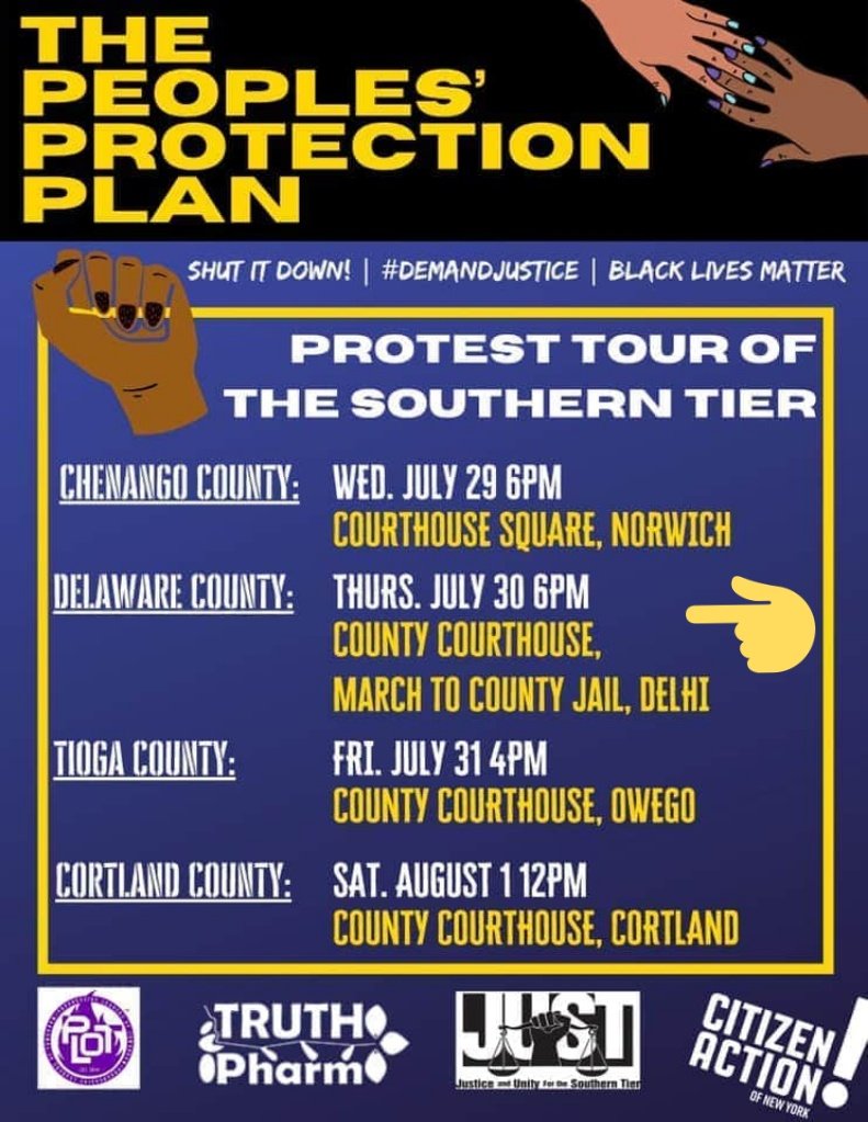 Fair4All_NY's tweet photo. Tomorrow 7/30 @ 6pm Delaware County will stand in solidarity with other counties speaking out against these egregious measures because, no matter  if our Sheriffs like it or not, BLACK LIVES MATTER. @TruthPharm https://t.co/r6lGcJgOjY