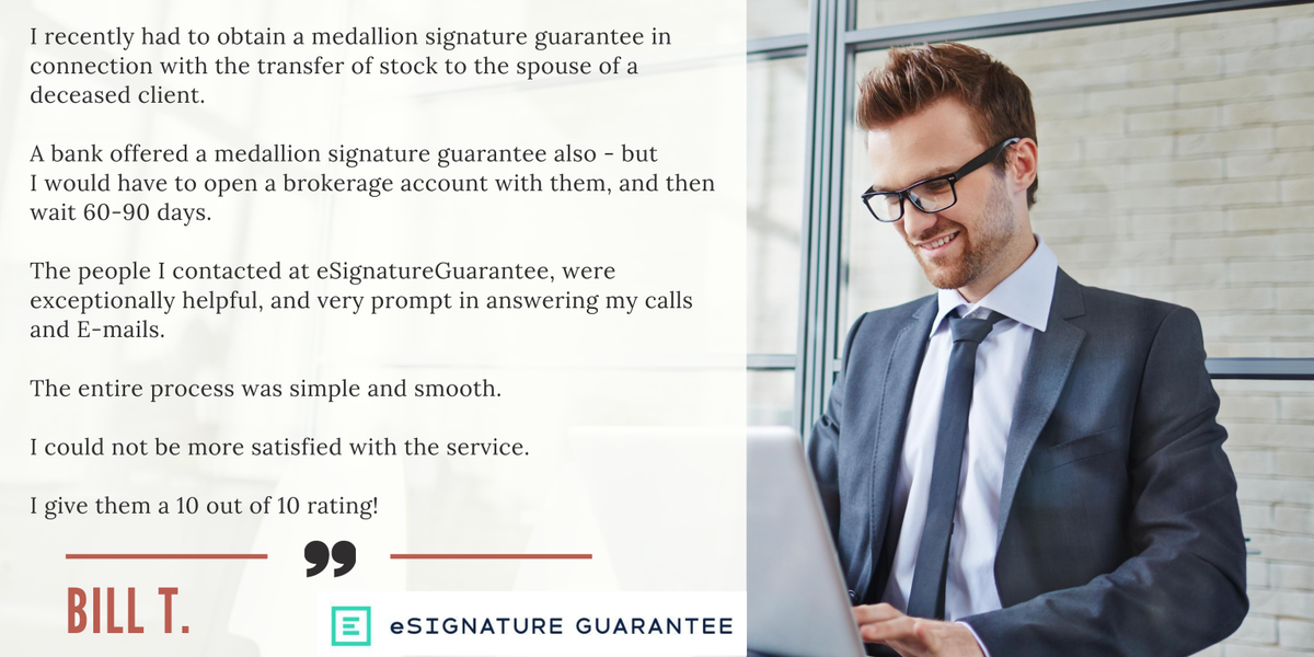 eSignatureGroup's tweet photo. 10 out of 10 rating!

#enoughsaid

#medallionguarantee #signatureguarantee #tech #verification #banking #finance #customersatisfaction https://t.co/wDaVhAi2Qf