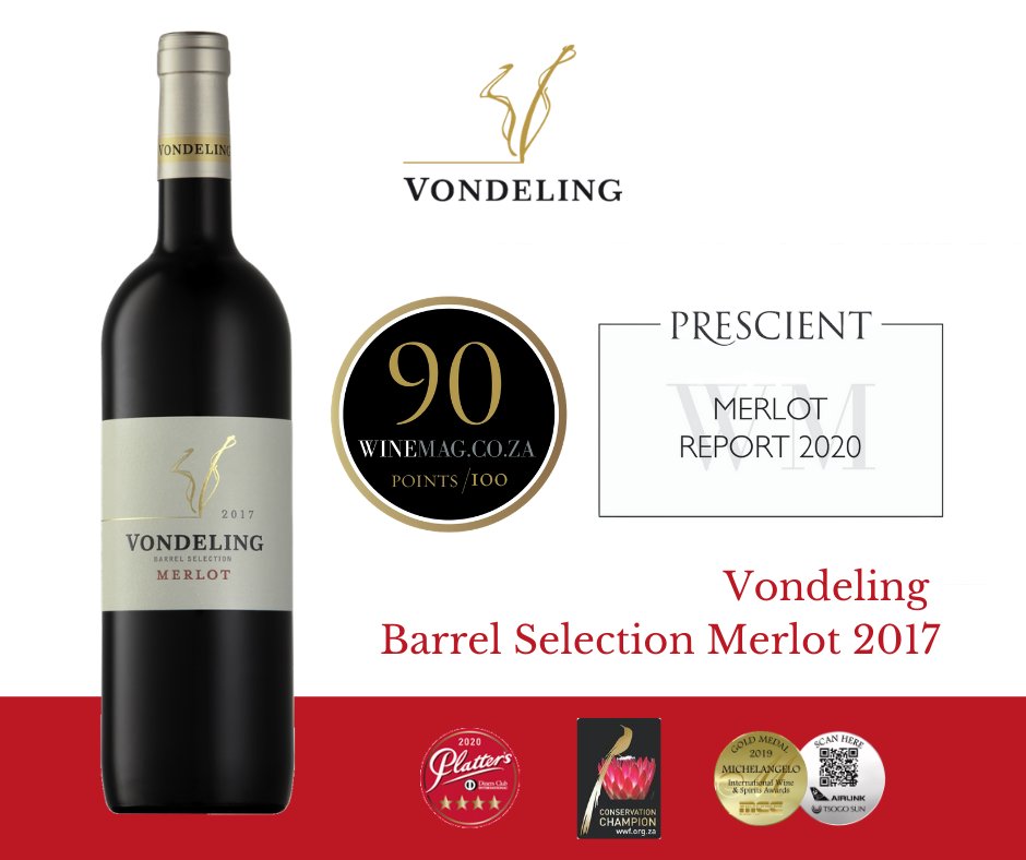 VondelingWines's tweet photo. Our maiden vintage Barrel Selection Merlot 2017 received 90 points in the @Winemag Prescient #MerlotReport 2020. A huge congrats to Matthew and Emile from Team Vondeling for this phenomenal result! 👏🇿🇦🍷 #DrinkSouthAfrican #SaveSAWine #paardebergcountry https://t.co/XFUl0zVI7a