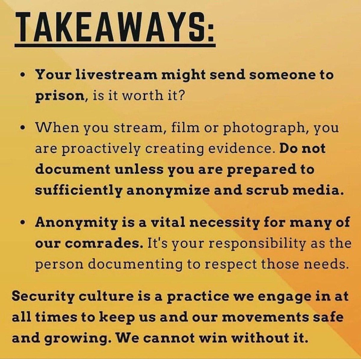 Thread:  #ANTIFA/ #BLM posted a series of graphics on Telegram this morning advising its followers how not to get caught by law enforcement for their "protest" actions. If they're peaceful and legal, why is this necessary?  @JackPosobiec  @davereaboi  @SaraCarterDC  @JordanSchachtel