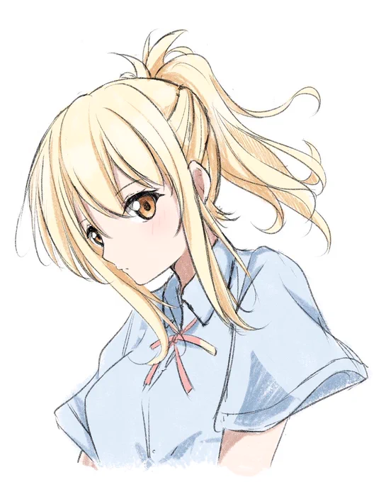落描き愛さんと安定させる気のない絵柄 新規のアニメ絵風に、ポニテを細長くした愛さん #宮下愛 #虹ヶ咲学園スクールアイドル同好会 #lovelive