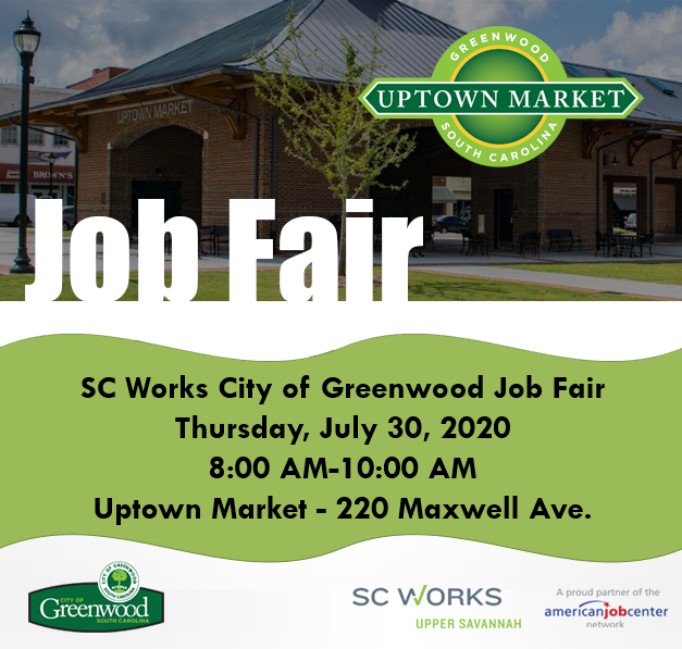 Get your resume ready and dress for success! Tomorrow is the open-air job fair at the Greenwood Uptown Market from 8:00 AM-10:00 AM.
#WorkforceWednesday <a href="/SCWorksinfo/">SC Works</a> <a href="/GreenwoodCitySC/">City of Greenwood SC</a>