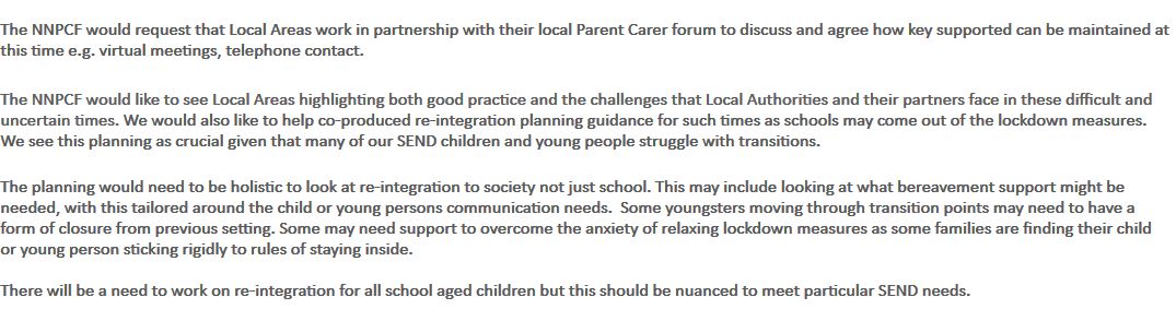 CIE0113 -  @NNPCF : co-production "working well" at national level; they "feel involved & listened to" - they also report huge variation in LA application of SEND easements, highly variable support from schools, & intensified LA scrutiny of home ed  https://committees.parliament.uk/writtenevidence/5745/html/