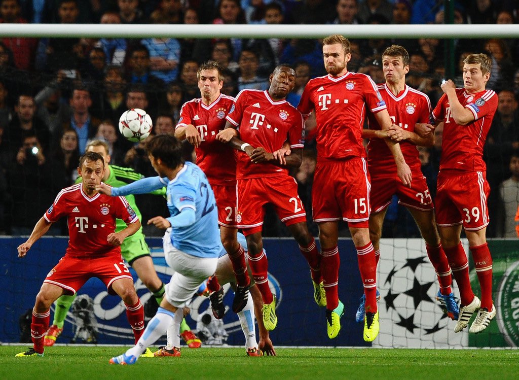 2nd October 2013David Silva scores a fantastic free-kick in the 3-1 loss against Bayern Munich
