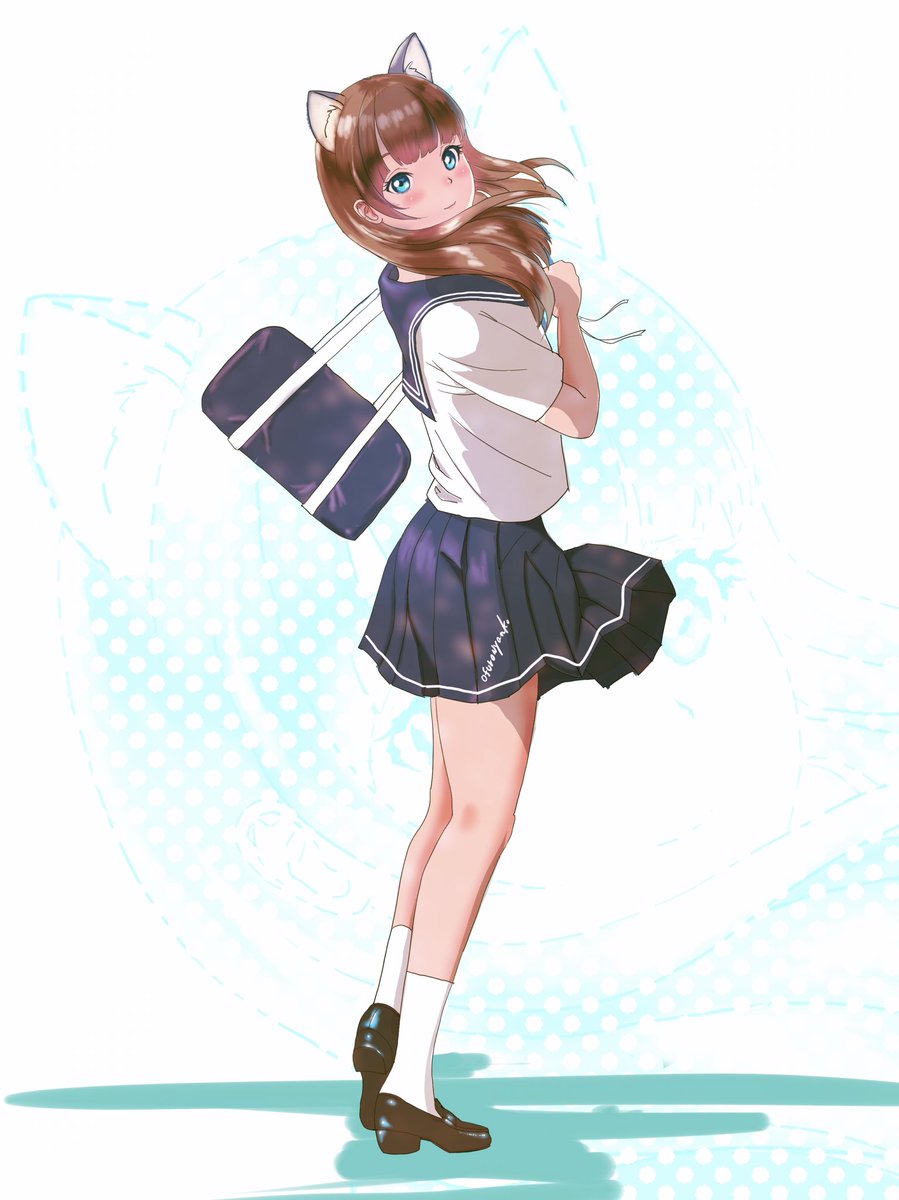 おふろにゃんこ ねこみみ女の子 振り返りポーズ ねこみみ女の子 セーラー服 オリジナルキャラ