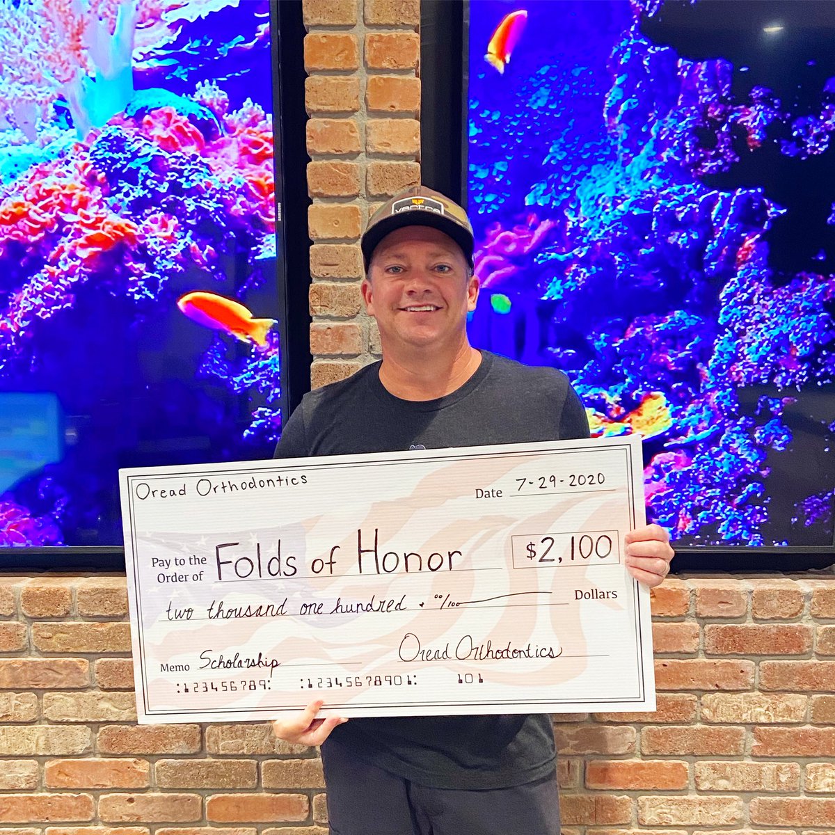 Thanks to our amazing patients, we were able to donate $2,100 to the Folds of Honor scholarship for families of fallen and disabled American heroes 🇺🇸 we have the best patients! #foldsofhonor #militaryscholarship