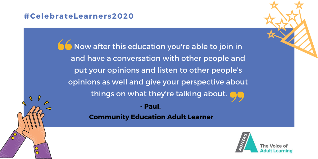 aontas's tweet photo. During episode 5 of the #EveryDayImLearning podcast, Paul shares how learning with @DALCDublin has helped to build his confidence.
Join us in celebrating learner achievements by listening to Paul's story & more: https://t.co/7OiLYHEmNB
#CelebrateLearners2020 #EAAL #CommunityEd https://t.co/X763RMlGBE