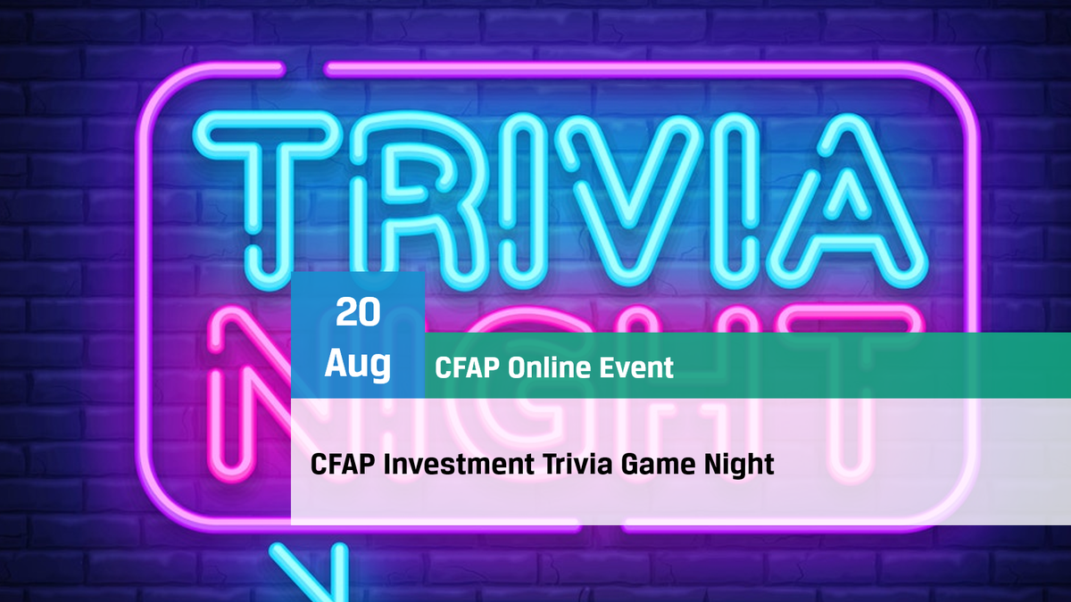 CFAP is hosting a team #trivia night with questions focused on the #investment industry. Socialize in a fun, casual setting. Dust off any cobwebs that may be forming while working from home. All while raising money for a good cause! Learn more: bit.ly/3jVCuTd