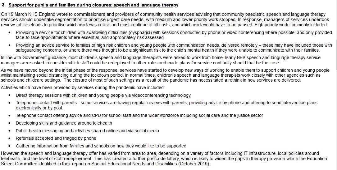 SIE0145 - Royal College of Speech & Language Therapists, describing the advice NHS England gave to commissioners, & the postcode lottery impact on SaLT services  https://committees.parliament.uk/writtenevidence/5852/html/
