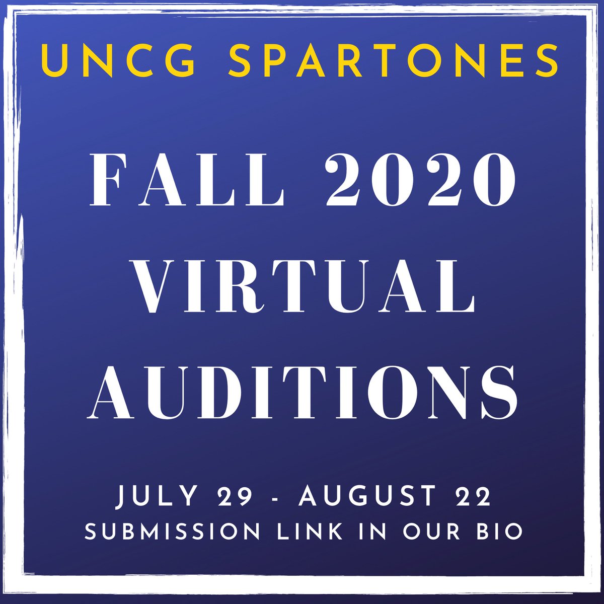 Spartones's tweet photo. Announcing our fall auditions! This fall we are doing virtual auditions! Submission link: https://t.co/ohqsgdWu3w https://t.co/2z47gqJDjJ