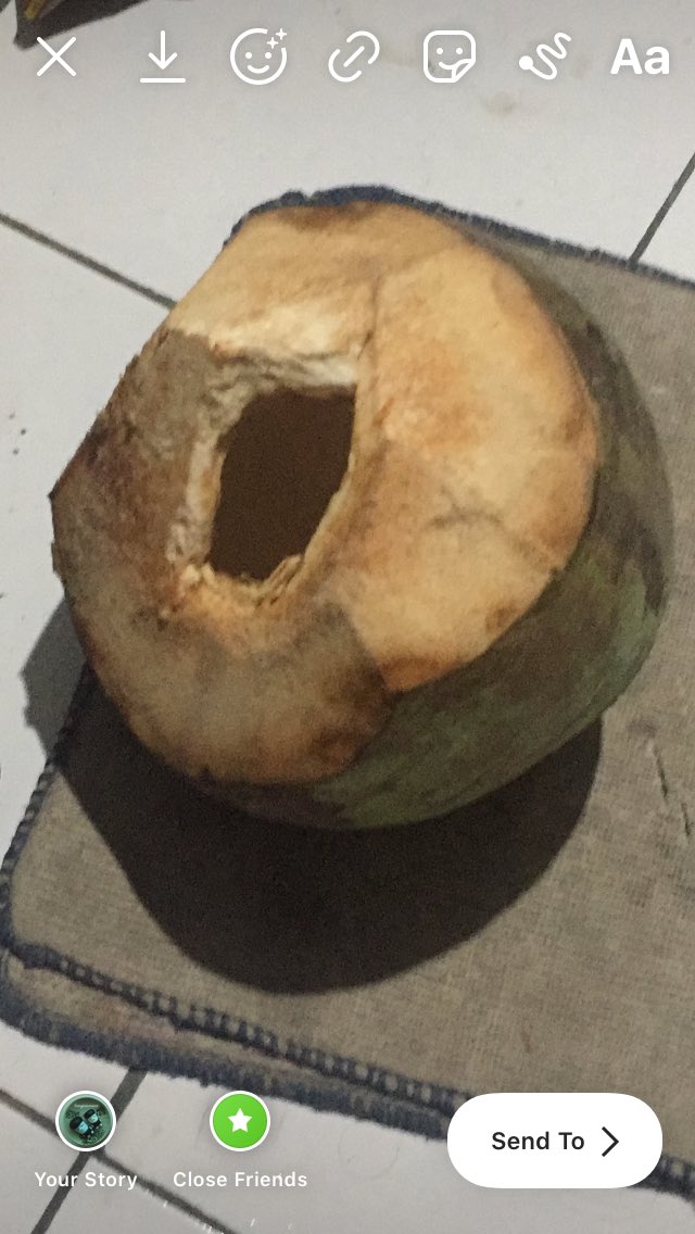 I decided to drink coconut water to detox the coffee poison from my body. Now my heart start racing and i can't stop shivering... keracunan kopi memang sangat mematikan. I hope i feel better soon.