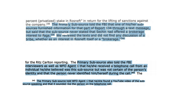 DOUBLE STANDARD 2: Sergei is accused by PSS of DIGITALLY COMMUNICATING SPECIFIC CLAIMS core to FISA. Horowitz verifies both comms & CONTENT of alleged Source 5 Sechin-bribe text, but offers no inquiry/discussion whatsoever regarding verification of mystery call or YouTube vid!
