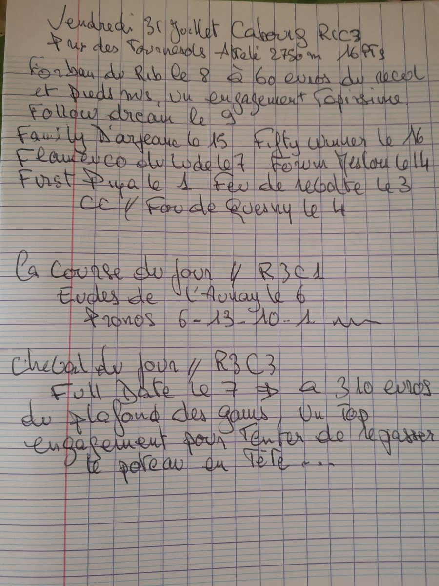 RueDesTurfistes's tweet photo. Papier pour vendredi 31 de premier jet... 📄✅
Bonne soirée les Turfistes 😉😊 https://t.co/zZqSFeckAl
