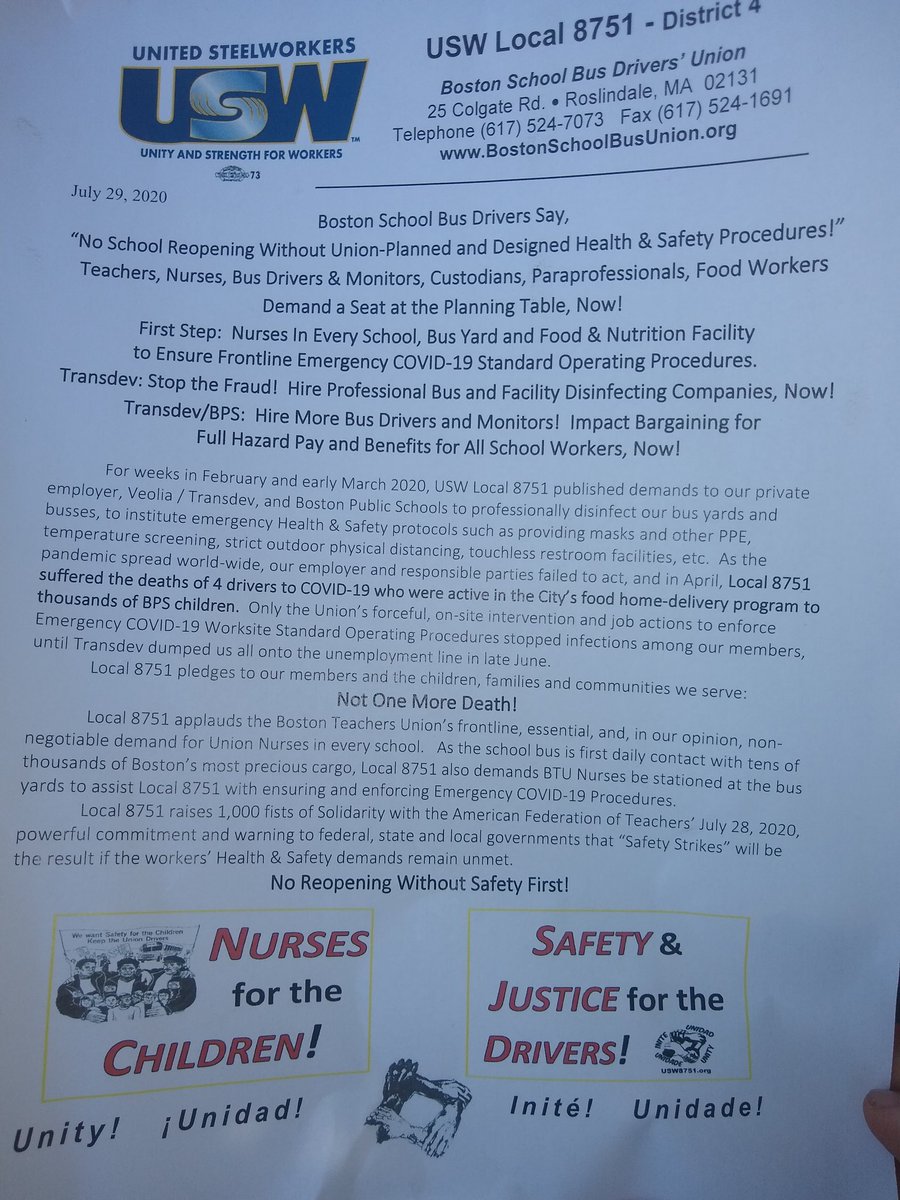 And the bus drivers too! #NotOneMoreDeath #NursesForTheChildren #SafetyAndJusticeForTheDrivers #UnitedUnidadInitéUnidade