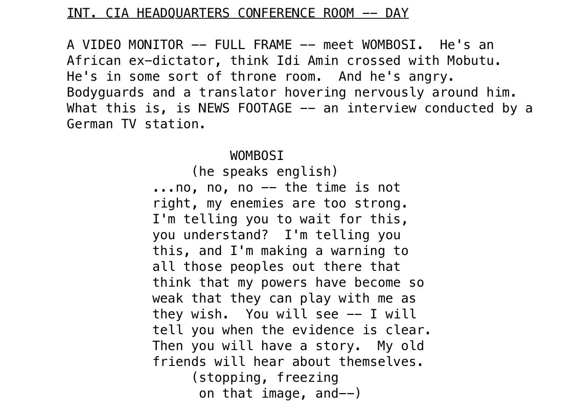 Wombosi is a composite of Idi Amin and Mobutu Sese Seko, and the latter wore glasses. But, importantly, Gilroy’s script (which is incredible) is very intentionally building on a type of Black man the white supremacist patriarchy especially hates. https://twitter.com/ryanjkingston/status/1288492738346979329?s=21  https://twitter.com/ryanjkingston/status/1288492738346979329