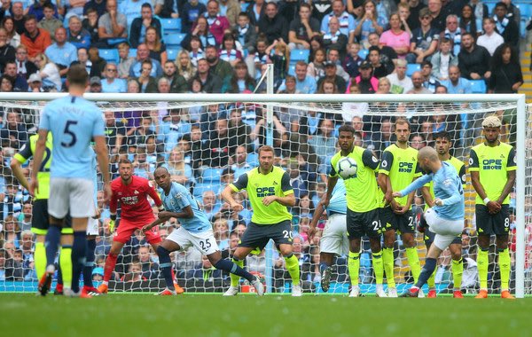 19th August 2018David Silva scores a stunning free kick vs Huddersfield as we beat them 6-1 at the Etihad