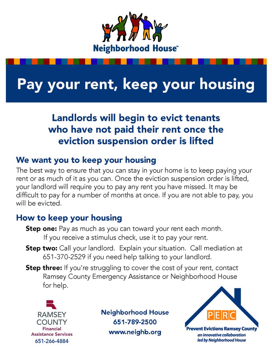 VLN_MN's tweet photo. #ClientInfo: @NeighbHouseMN wants to keep renters in their homes! Both renters AND landlords in Ramsey County should contact them if rent payments are overdue to prevent eviction with $15 million in funding. Please read and share! https://t.co/qsVgpTmclA