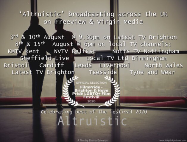 FilmAltruistic's tweet photo. @FilmAltruistic is thrilled to be broadcasting across the UK this August as part of @FilmPrideFest best of the festival 2020 👇Tune in   👀 #film #festival #lgbtqpride 🏳️‍🌈 https://t.co/1Gv8g6mZrT