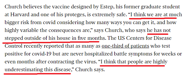 The reason to take the DIY vaccine--according to those who did--is the *probability* (albeit unknown) that it confers some immunity. Like a lot of people who doom scroll the primary medical literature, they are scared of this virus and do not want to get it. Per Church: