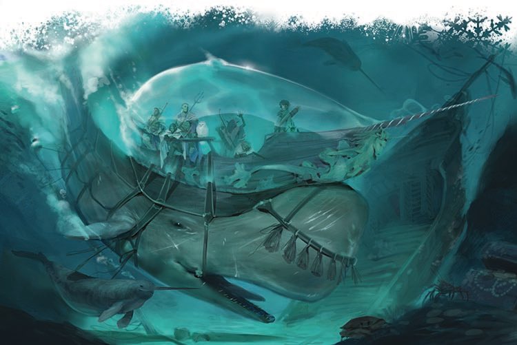 ChrisPerkinsDnD's tweet image. An awakened sperm whale takes heroes on an undersea journey in Icewind Dale: Rime of the Frostmaiden. Illustration by @April_Prime (AD: Kate Irwin). #dnd #wotcstaff