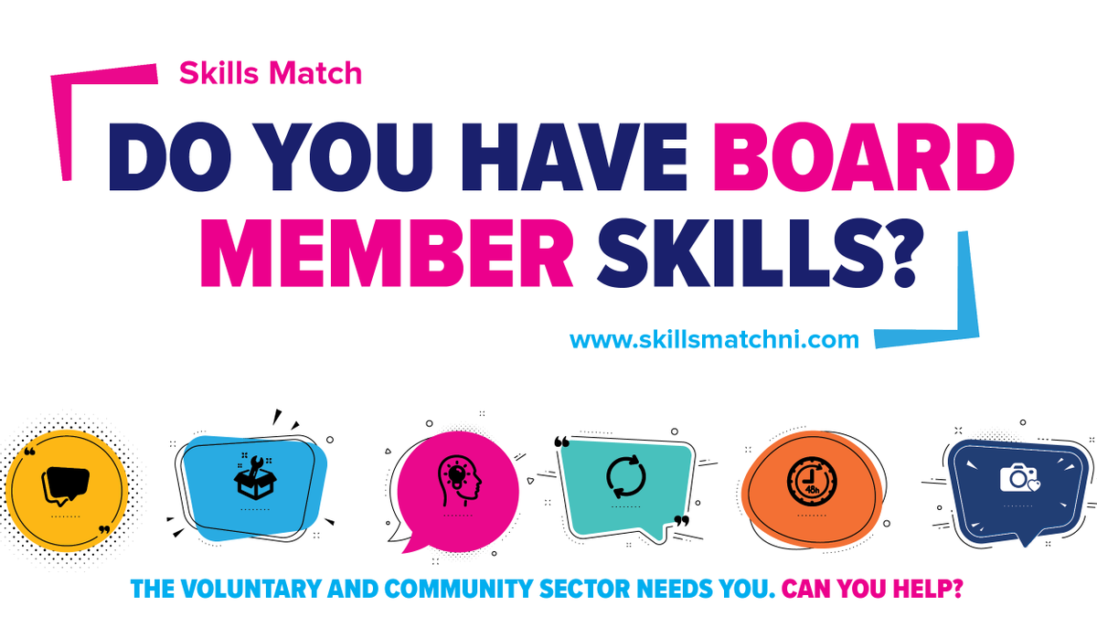 Could you be a Board member for <a href="/arkhousing/">Ark Housing</a> <a href="/CNPartnership/">Colin Neighbourhood</a>
<a href="/OpenGovNI/">Open Govt Network NI</a> <a href="/connect_focus/">FocusConnect</a>? We want to match skilled individuals to the right #volunteering opportunities that make a difference bit.ly/2OKXptI #SkillsMatch <a href="/NICVA/">NICVA</a> <a href="/CommunitiesNI/">Communities NI</a> <a href="/BeCollective_/">Be Collective</a> <a href="/volunteernow/">Beverly Lee</a>