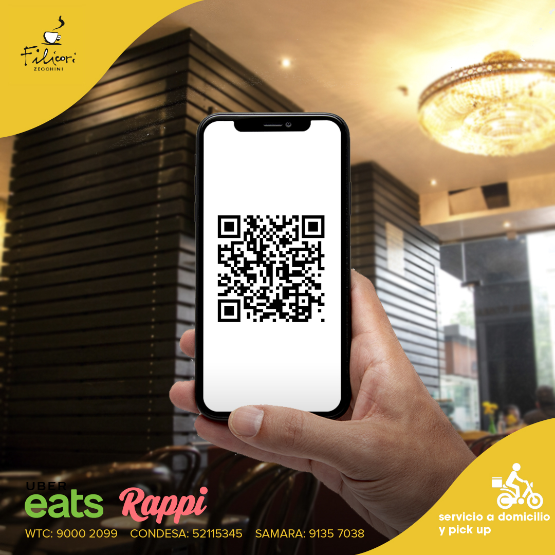 ¡Lo mejor de Filicori México desde tu celular!
Descarga nuestro menú con el siguiente códigoQR. Te esperamos en cualquiera de nuestras sucursales.
No olvides reservar por mensaje ¡La mesa está lista!