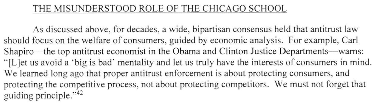 Here are the key points about today's hearing#1: THERE’S A BIPARTISAN CONSENSUSTop Clinton/Obama economist Carl Shapiro put it best: