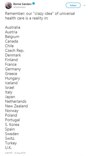 Quiz for people who insist Sanders’ M4A plan is the only HC plan they’ll accept:1. How many countries on Sanders’ list have a full SP system?2. How many have the hybrid systems Sanders, and you, oppose?3. Name one Democrat who said UHC is “a crazy idea” or “radical.”