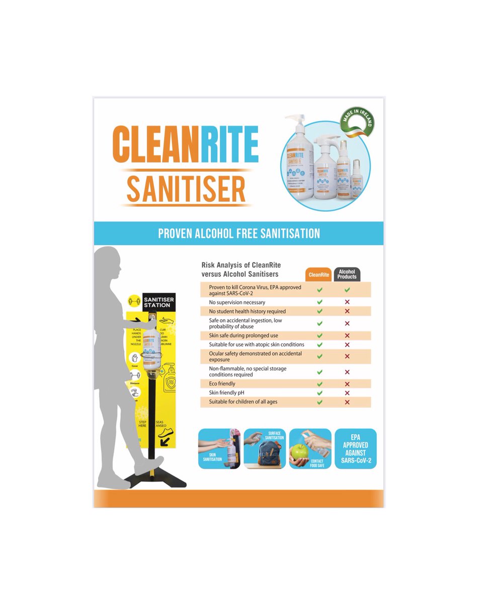 CfPharmaGroup's tweet photo. #Cleanrite Alcohol Free Sanitisation manufactured in Kilkenny. Proven to kill Coronavirus 🦠 #alcoholfree #killscoronavirus #skinsanitisation #surfacesanitisation #contactfoodsafe #guaranteedirish #themagicofhypochlorous https://t.co/KjdnYn2EZz