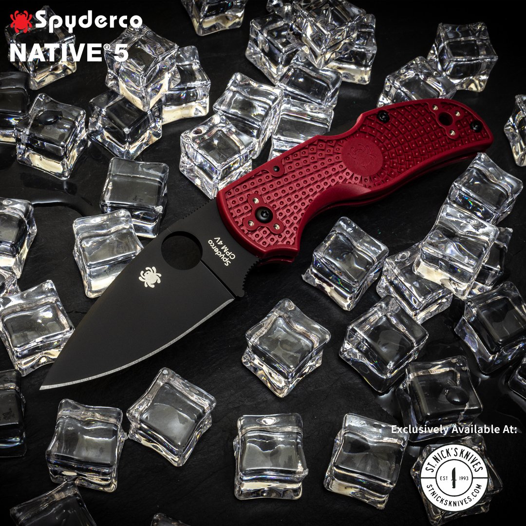 SpydercoKnives's tweet photo. Coming this Friday 7/31 exclusively from St. Nick's Knives: Native 5 Lightweight with red FRN scales and DLC-coated CPM 4V blade steel. On sale at 12 pm CT! #spyderco #spydercoknives #spydercoexclusive #native5 #stnicksknives https://t.co/8wIdjun5Xr
