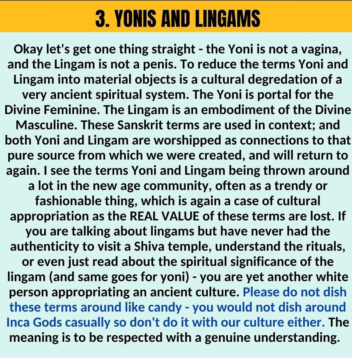 Dear spiritualists, Stop appropriating Indian culture. Saw this on IG from@/wanderingkamya and it has a lot of great points about how spiritualists and spiritual influencers take from our culture without giving back/being respectful.