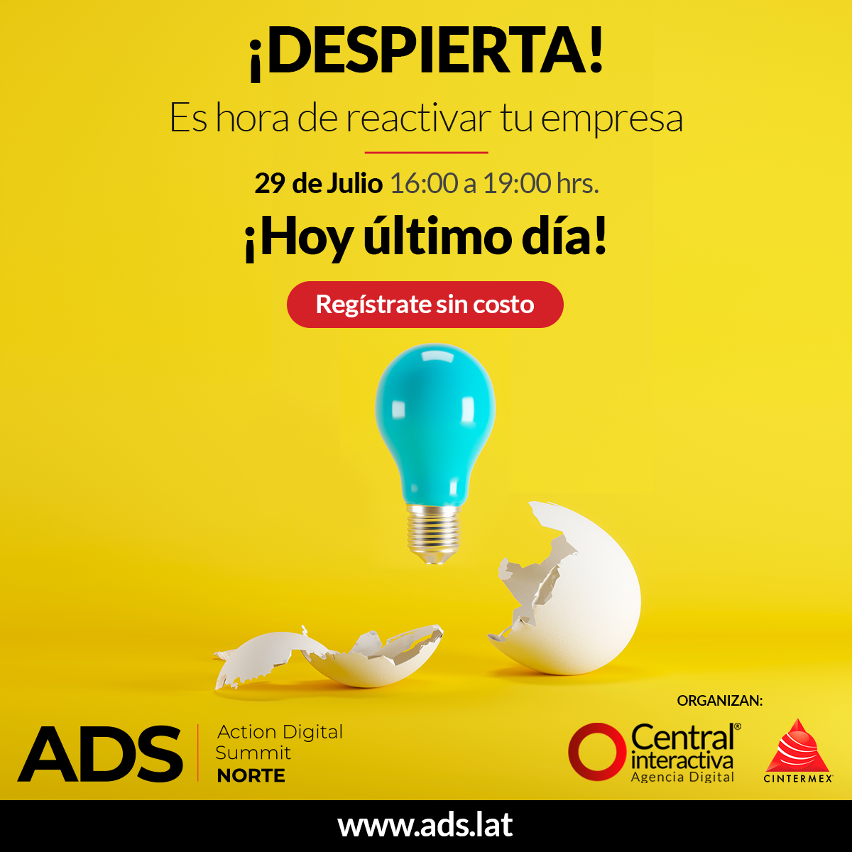summit_action's tweet photo. Hoy es el último día para acceder de forma GRATUITA a las conferencias de los líderes empresariales y de opinión.
💻📅
Cambia tu panorama y el rumbo de tu negocio o empresa. 
¡Regístrate ahora! 👇
https://t.co/8xwYYXlbpC
✅ Conoce todos los detalles en:
https://t.co/11nITXFMdt https://t.co/VHGkbEuP2P