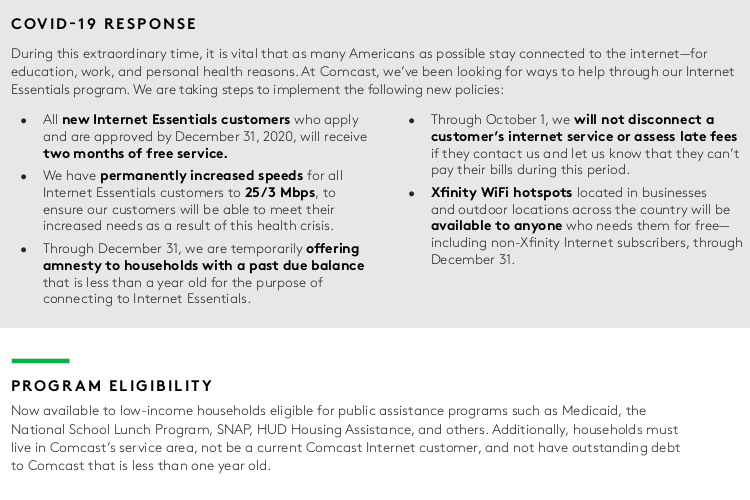 Our partner Comcast, is offering free or low cost internet to families in need and the special has been extended through the end of this year!