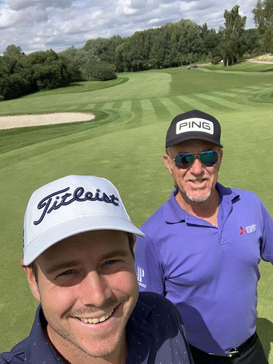 Got the honor to play 9 holes with the legend @jimenezgolf before he breaks the record of most starts tomorrow on the <a href="/europeantour/">European Tour Group</a> (707)😎I’m only 696 starts behind him😂😂
Tomorrow first off at the 7:00AM #HeroOpen #golf #europeantour #legend