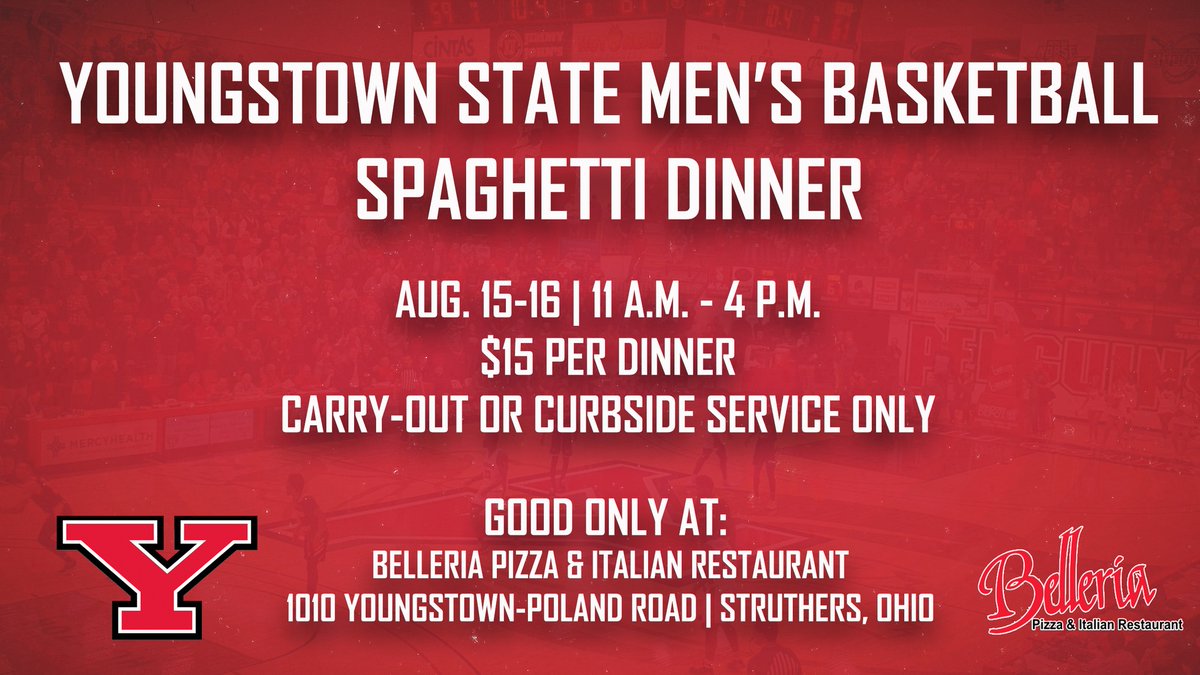 REMINDER, #PenguinNation

In conjunction with Belleria Struthers, we are holding a Drive-Thru Spaghetti Dinner Aug. 15-16

For more information, click the link below.

ysusports.com/x/94594