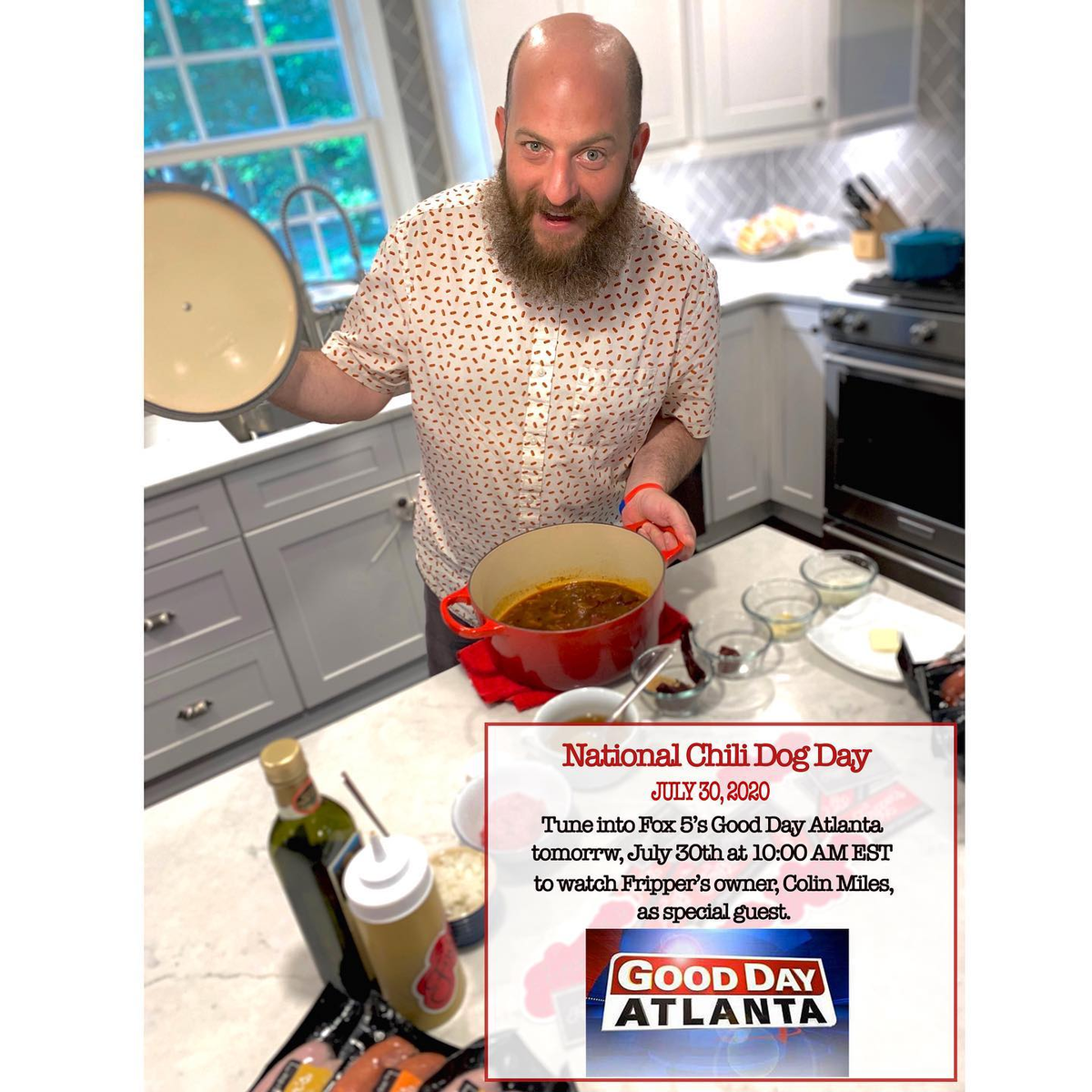 FrippersSausage's tweet photo. Tomorrow, July 30th, watch FOX 5 Atlanta at 10:00 AM Eastern to see Fripper’s Colin MIles share his favorite chili recipe for National Chili Dog Day!
#frippers #fripperssausages #frippershotdogs #hotdogs #chilidogs #nationalhotdogmonth #snappyaf https://t.co/L3teCekAs9