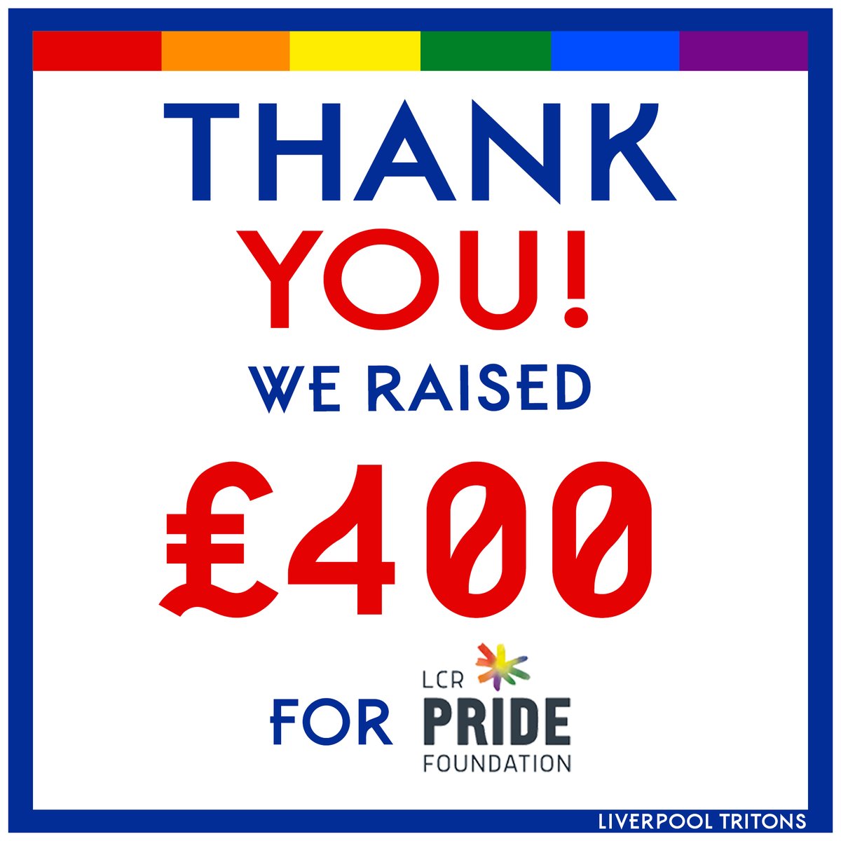 O2Tritons's tweet image. Thank you to everyone who supported our 500 miles fundraiser for @LCRPride - we raised £400! 🎉💷
Thanks too to @merseymfc and Liverpool Frontrunners for the inspiration.
