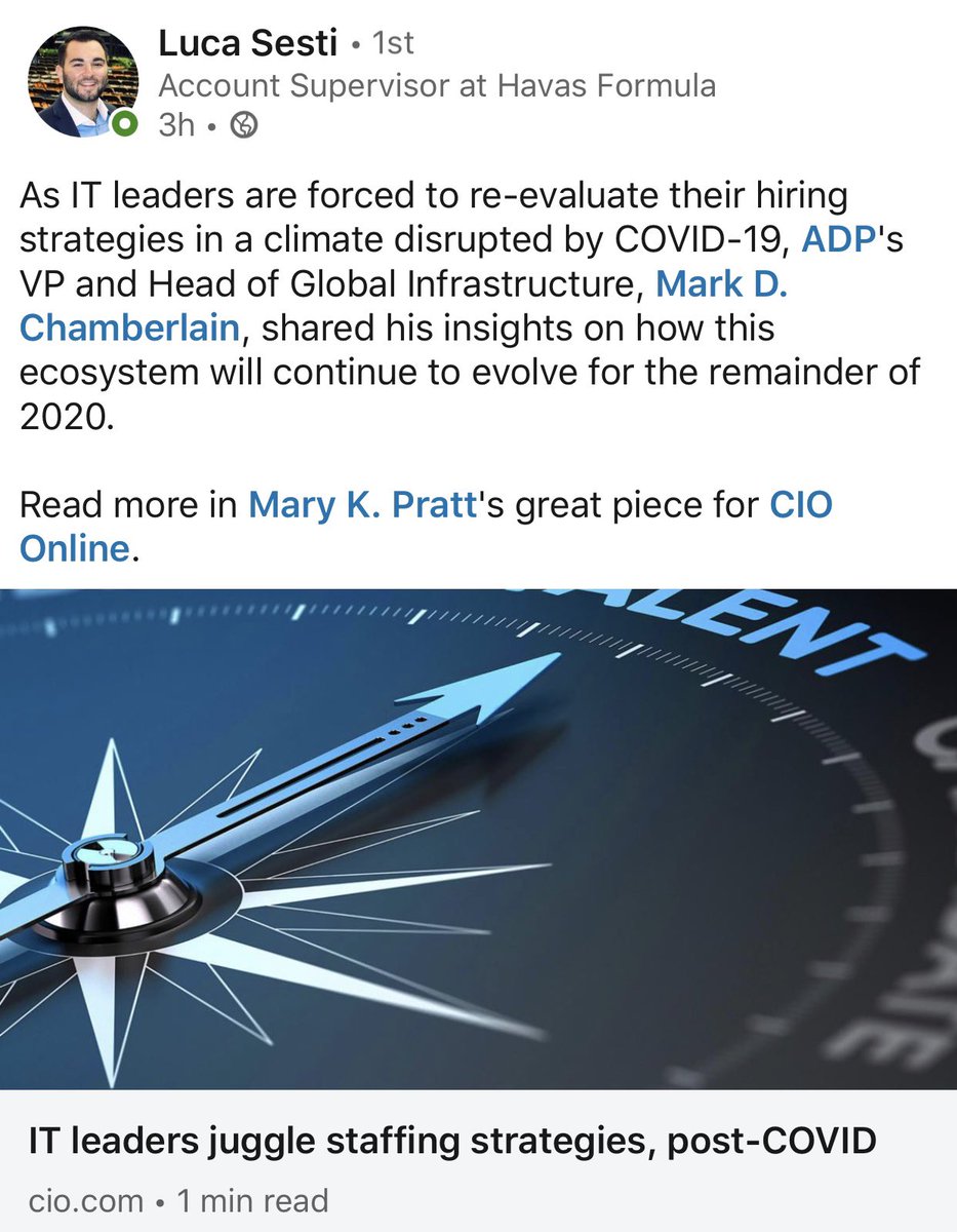 mchamberlain99's tweet photo. Hiring/staffing teams during this climate challenging. What projects were planned, what’s new, what skills are needed &amp; what’s your strategy? These ?’s have stretched IT #leaders. Check out my chat w/Mary K Pratt &amp; the great article on @CIOonline:
https://t.co/gwOwFbGrib
@ADP https://t.co/eNxtSuLMd5