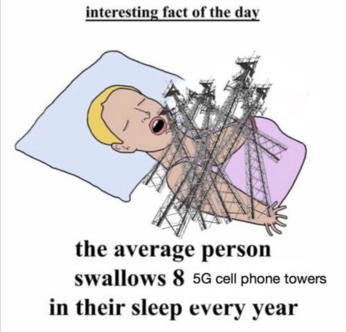 5GCellTowers's tweet photo. the average person swallows 8 5G cell phone towers in their sleep every year https://t.co/qQyMqo6U9I