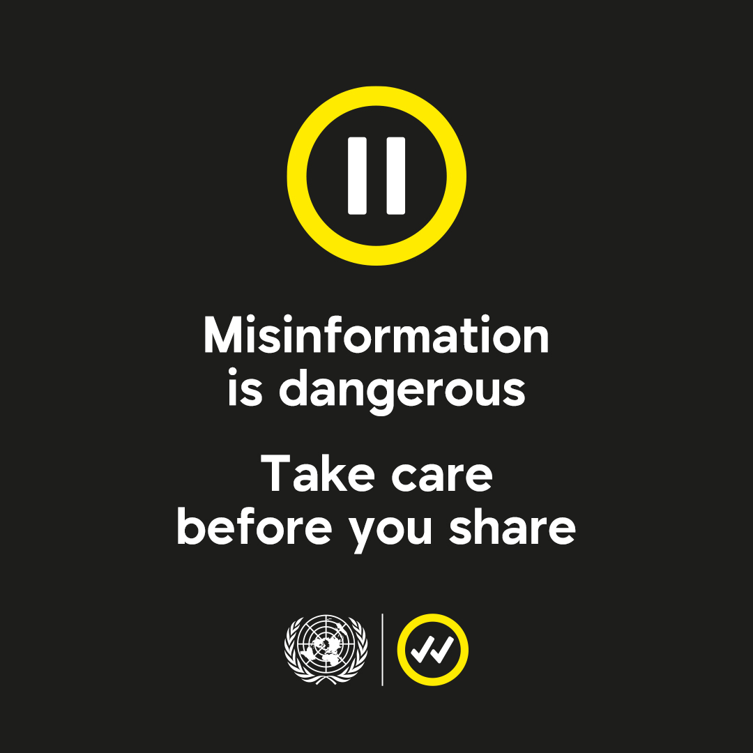 antonioguterres's tweet photo. Facts can easily get distorted online and lead to harmful or dangerous misinformation.

We can all take action now. Pause &amp; take time to verify facts before you share something online.

#TakeCareBeforeYouShare

https://t.co/KNcR8hTHro https://t.co/jkstc0Nnyn