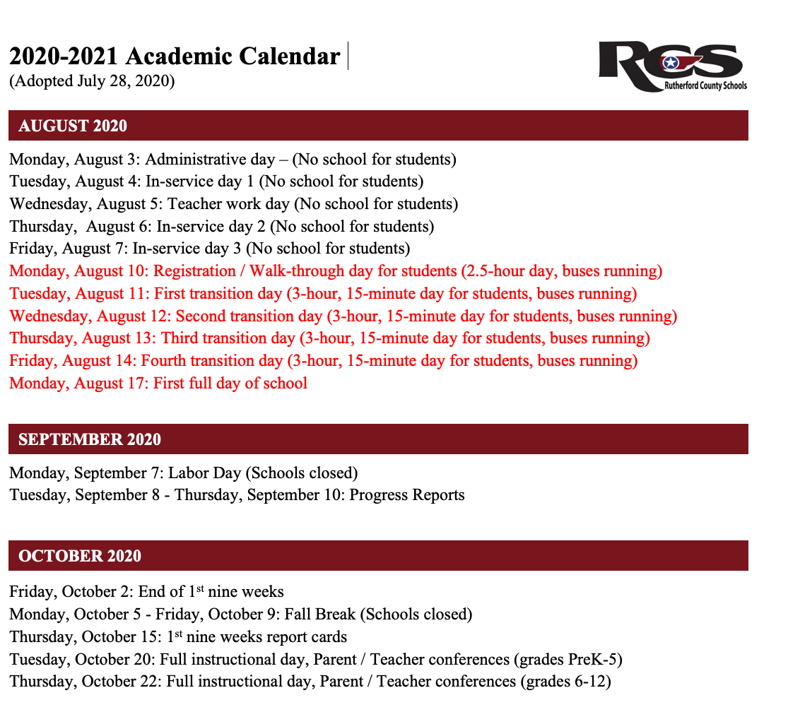 Rutherford County Schools Calendar - Jackson Hale