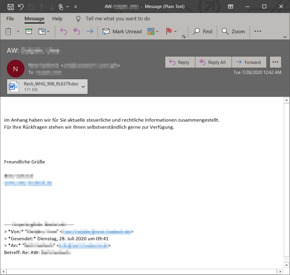 MsftSecIntel's tweet image. Since reemerging on July 17, Emotet has sustained its activities with daily spam runs spewing more than 500K emails every day (except weekends) starting at around 2:00 AM Pacific Time (UTC -7). This week, the malicious attachments used were observed mostly in Europe.