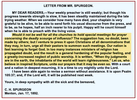 Phil_Johnson_'s tweet photo. Spurgeon gained deep and widespread respect as a young pastor by continuing to minister during a cholera epidemic in London.

https://t.co/MLP00SMwfD

This is what he wrote during a flu epidemic in the very last days of his life.

https://t.co/Vwc2Irg9sG https://t.co/nlWA5HQXup