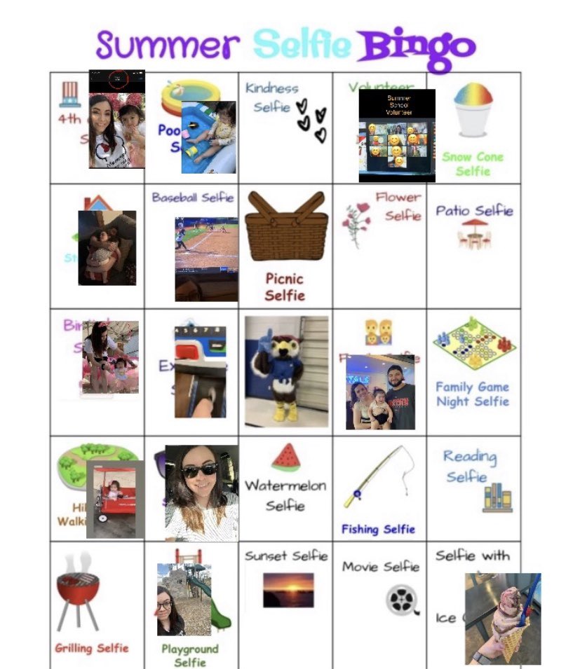 KaylaDonel's tweet photo. Glenoaks Summer Bingo! Having such a blast with my family while marking off these squares! ☀️❤️  @MariaElMeza @NISDGlenoaks #WeAreOneGO! https://t.co/h97gxZFbJc