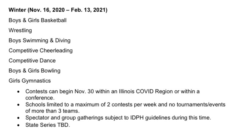 Read Full Release From Today's #IHSA Board Meeting here —&gt; tl.gd/n_1srbgpc.  Below image is plan per winter sports and is subject to change...