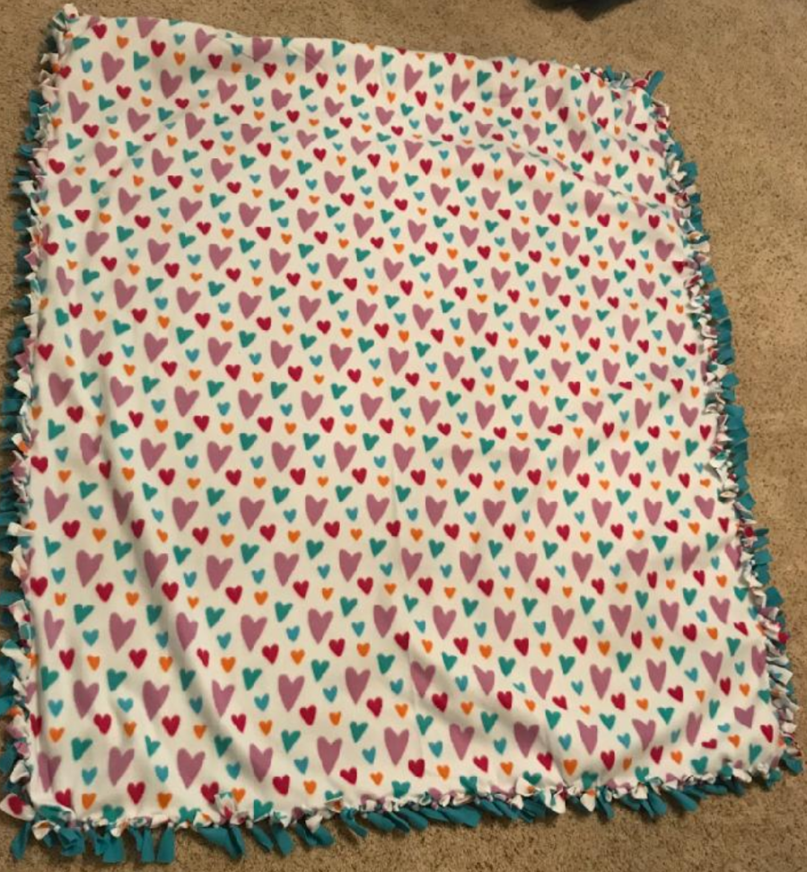 RoadRulesCamp's tweet photo. The donations we're making today are fleece blankets! Sara and Jessica have already made a few lovely ones. These might go to the NE Humane Society, Community Alliance, or the Wildlife Rescue Team! https://t.co/BhZ7OJEabL