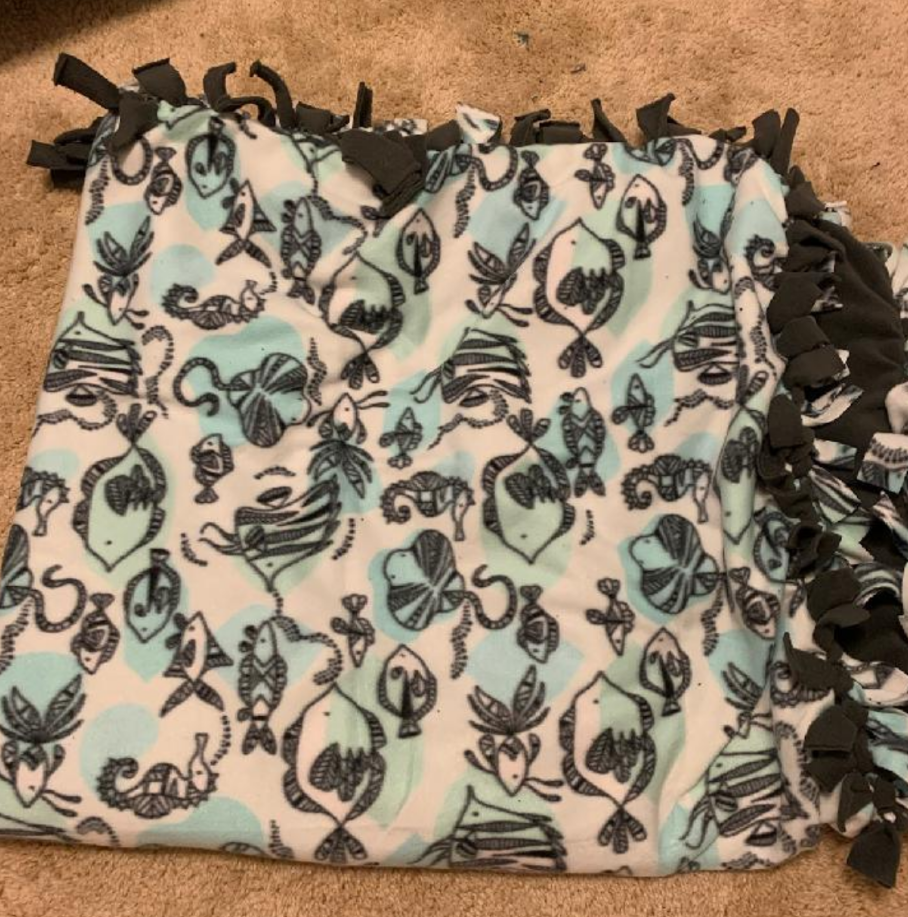 RoadRulesCamp's tweet photo. The donations we're making today are fleece blankets! Sara and Jessica have already made a few lovely ones. These might go to the NE Humane Society, Community Alliance, or the Wildlife Rescue Team! https://t.co/BhZ7OJEabL